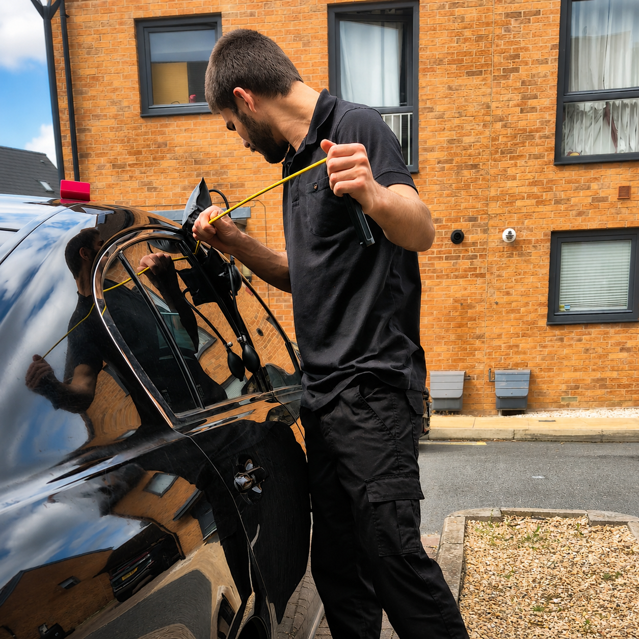 Technician working on a vehicle door